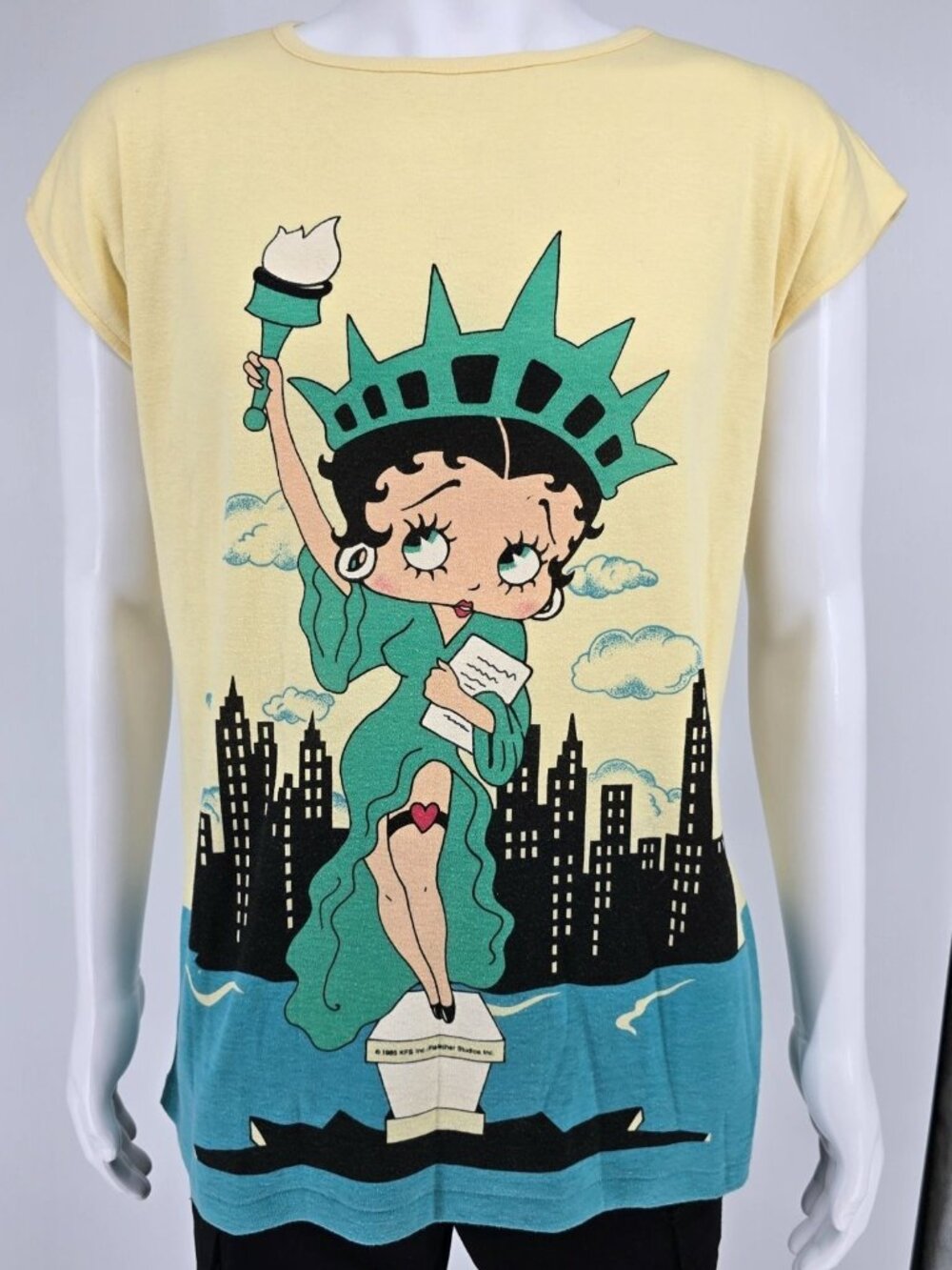 Vintage 1980s B.J. Frog Betty Boop Statute of Liberty All Over Print T-Shirt (L)